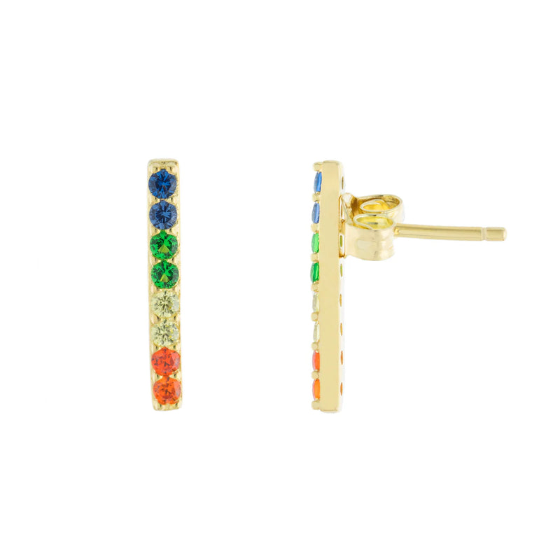 YGP Sterling Multi-Color CZ Bar Stud Earrings