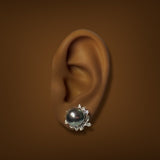 Estate 14K W Gold Tahitian Pearl & Diamond Button Earrings