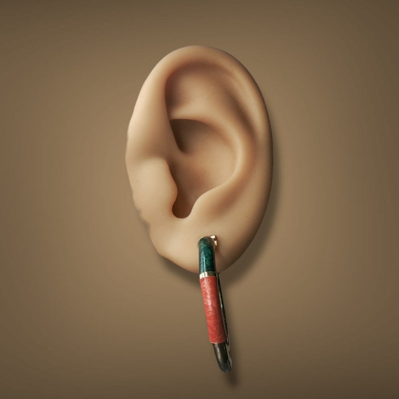 Estate 18K Y Gold Enamel Hoop Earrings