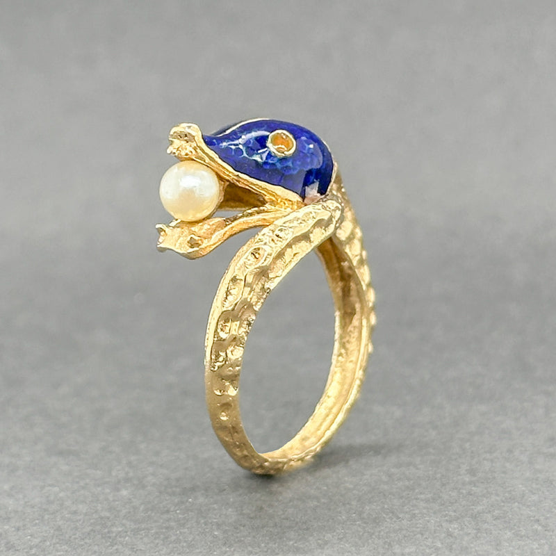 Estate 14K Y Gold Antique Pearl Fish Ring