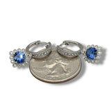 14K W Gold 0.26ctw Diamond and 1.50ctw Sapphire Drop Earrings