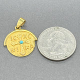 Estate 14K Y Gold Turquoise Greek Cross Medal Pendant