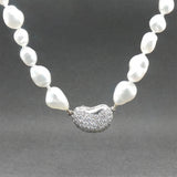 Estate Platinum 0.60ctw Diamond & Freshwater Pearl Bean Necklace