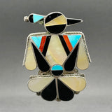 Estate Zuni SS Onyx, Mother of Pearl, Turquoise, Coral Bird Pin/Pendant