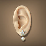 Estate 14K Y Gold 0.01ctw K/I2 Diamond & Pearl Starfish Earrings
