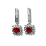 14K W Gold 0.26ctw Diamond and 1.78ctw Ruby Drop Earrings