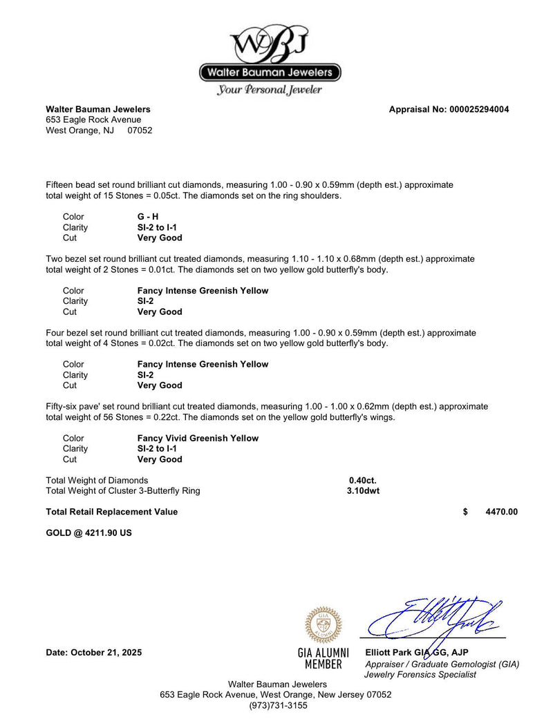 Estate 18K TT Gold 0.40ctw Diamond Vintage Butterfly Ring