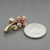 Estate 18K Y Gold 0.26ct Ruby & 0.30ctw Diamond Flower Brooch