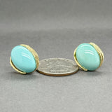 Estate 18K Y Gold Turquoise Feather Earrings
