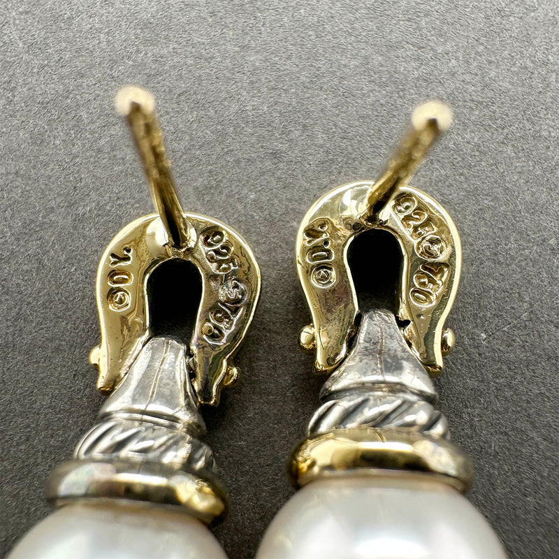 Estate David Yurman SS 18 Pearl Drop Earrings