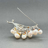 Estate 14K W Gold Akoya & 0.07ctw Diamond Grapevine Pin