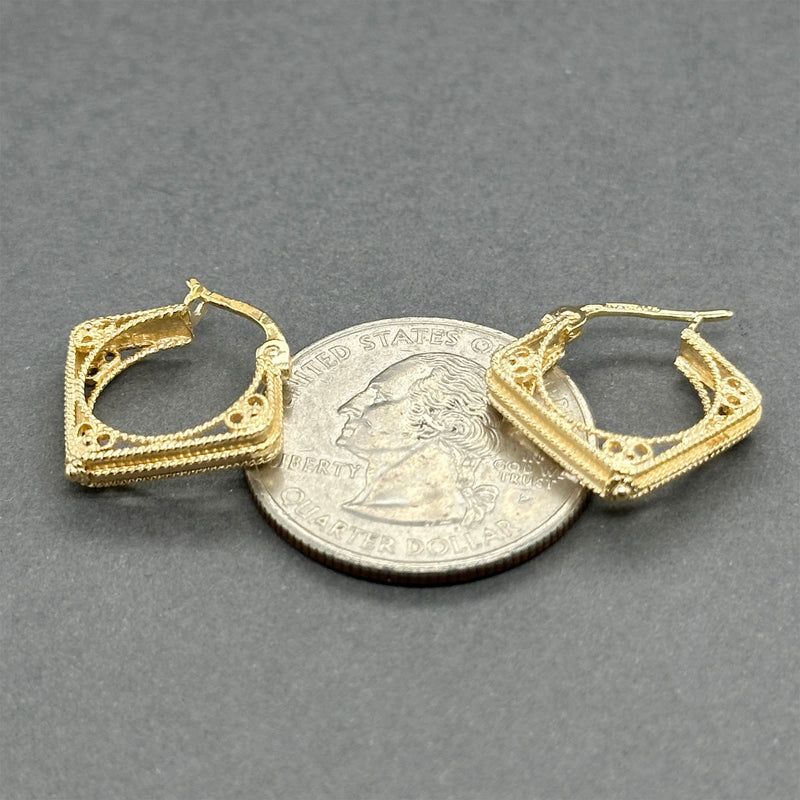 Estate 14K Y Gold Filigree Square Hoop Earrings