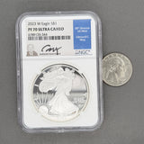Estate 0.999 Fine Silver 2023-W Signed Proof Silver Eagle NGC PF70 Ultra Cameo