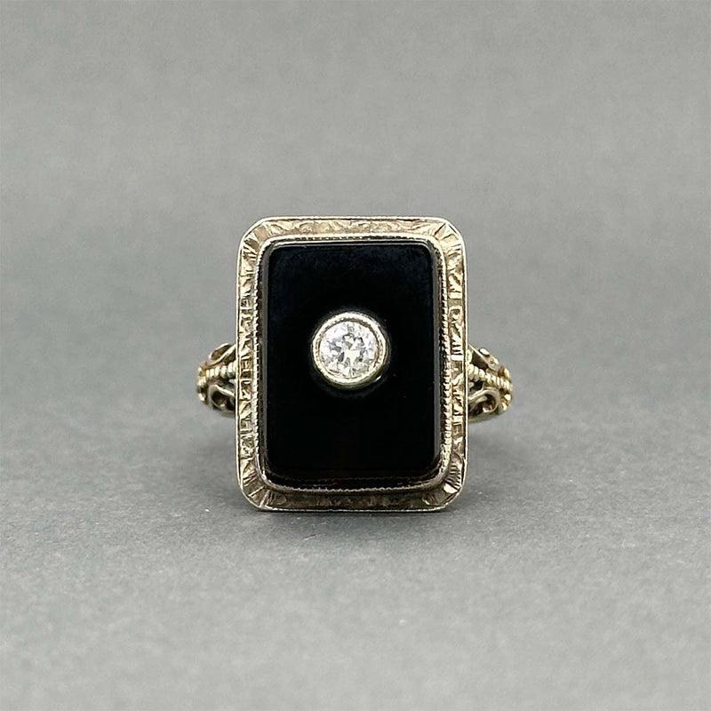 Estate 14K Y Gold Art Deco 2.68ct Onyx & 0.12ct Diamond Ring