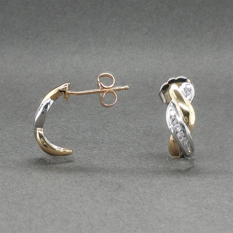 Estate 14K TT Gold 0.17ctw Diamond J Hoop Earrings