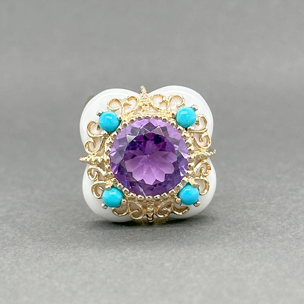 Estate 14K Y Gold 14.52ctw Agate, Amethyst & Turquoise Ring