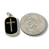 14K Y Gold Bezel Set Oval Onyx Pendant with Cross