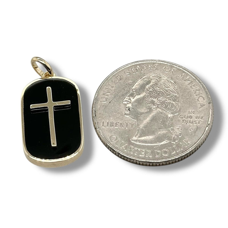 14K Y Gold Bezel Set Oval Onyx Pendant with Cross