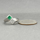 Estate 14K W Gold 0.16ctw Emerald & 0.22ctw Diamond Ring
