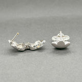 Estate 14K W Gold Flower Huggie Earrings