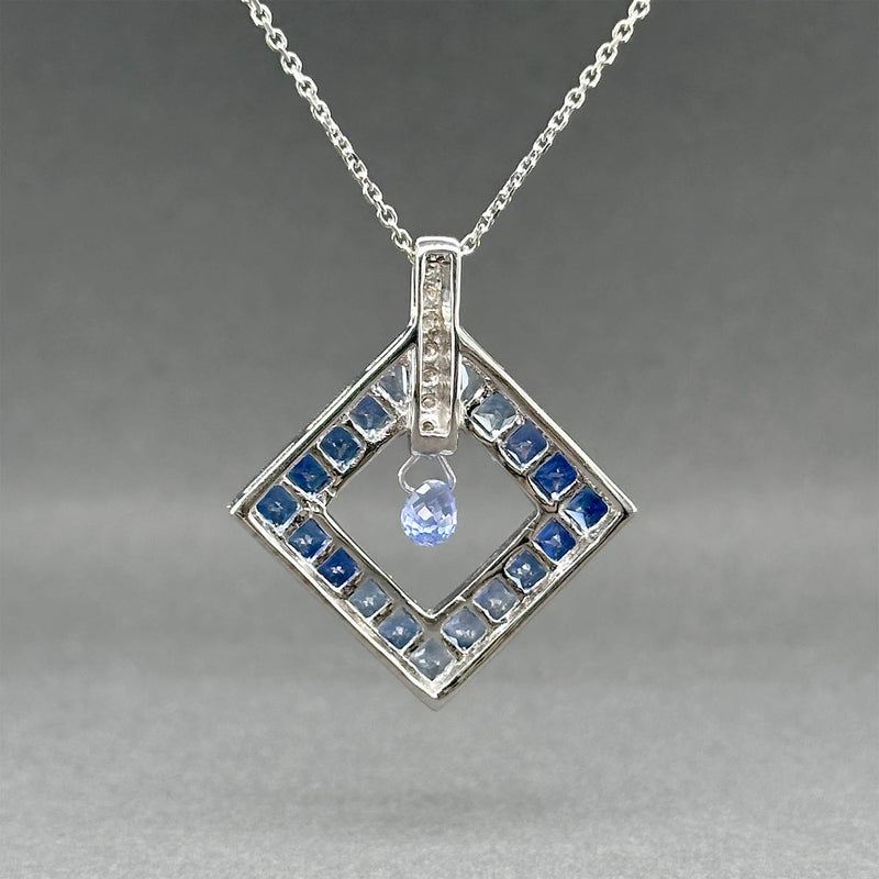 Estate 14K W Gold 3.45ctw Sapphire & 0.10ctw Diamond Pendant