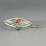 Estate SS Turquoise & Coral Cuff Bracelet