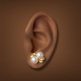 Estate 14K Y Gold Double Pearl Stud Earrings