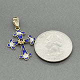Estate 14K Y Gold Enamel 0.05ct Garnet Cross Pendant