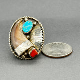 Estate SS Bear Claw, Coral, & Turquoise Ring