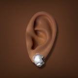 Estate 14K W Gold Flower Huggie Earrings