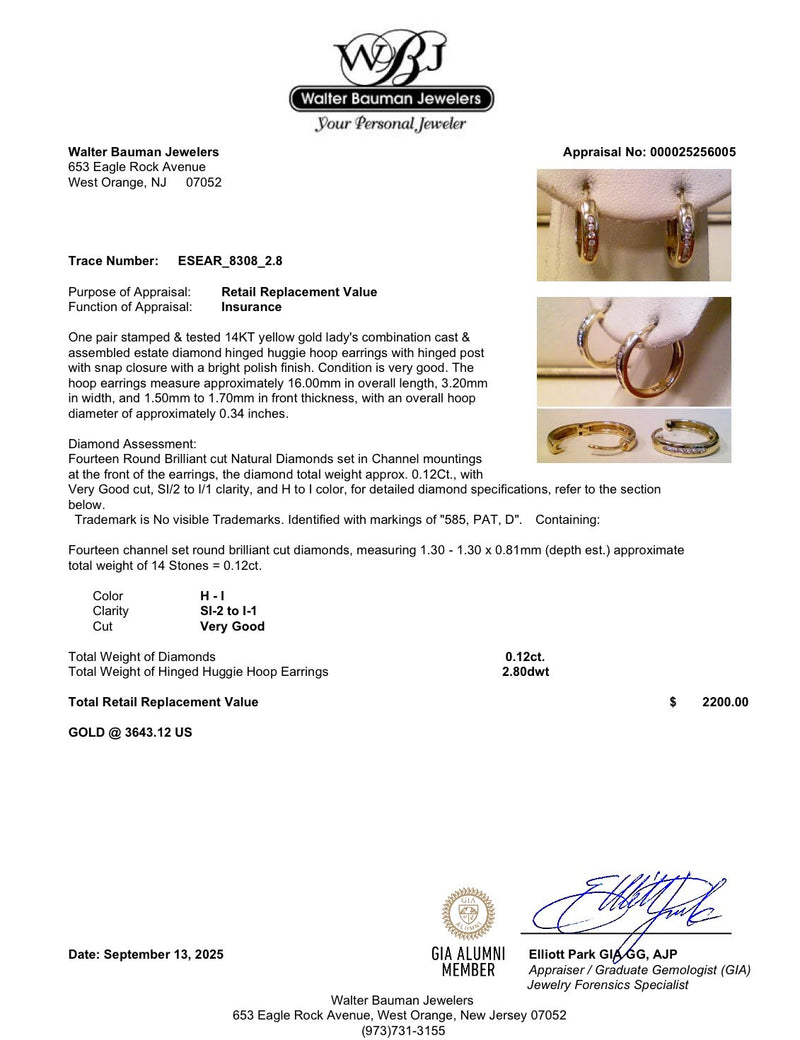 Estate 14K Y Gold 0.12ctw Diamond Hoop Earrings