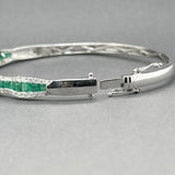 Estate 14K W Gold 2.05ctw Emerald & 0.87ctw Diamond Bangle Bracelet
