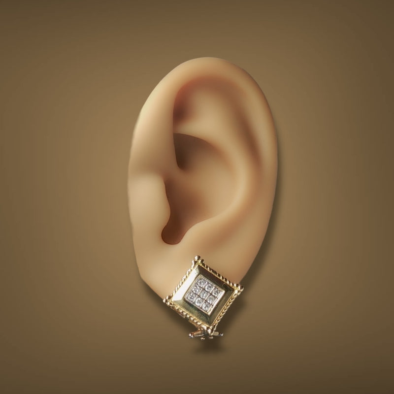 Estate 14K Y Gold 0.28ctw Diamond Square Earrings