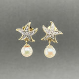 Estate 14K Y Gold 0.01ctw K/I2 Diamond & Pearl Starfish Earrings