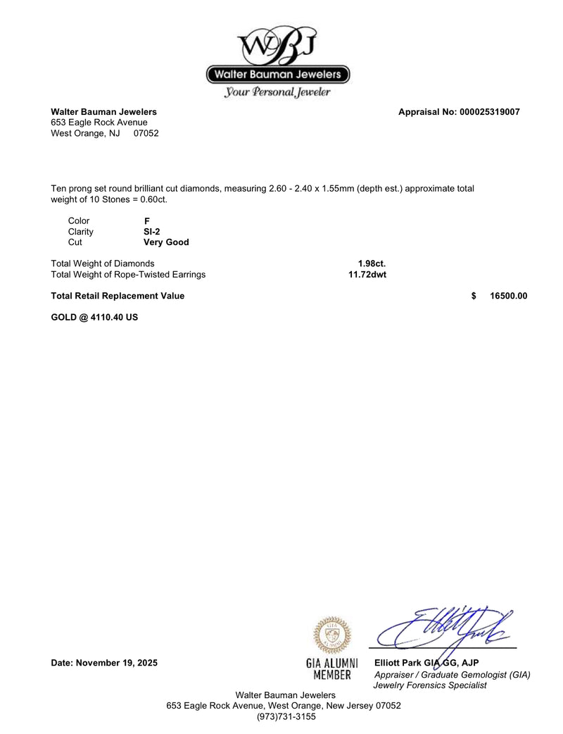 Estate Van Cleef & Arpels 18K Y Gold 1.98ctw Diamond Clip On Earrings