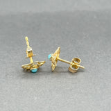 Estate 14K Y Gold Turquoise Flower Stud Earrings