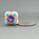 Estate 14K Y Gold 14.52ctw Agate, Amethyst & Turquoise Ring