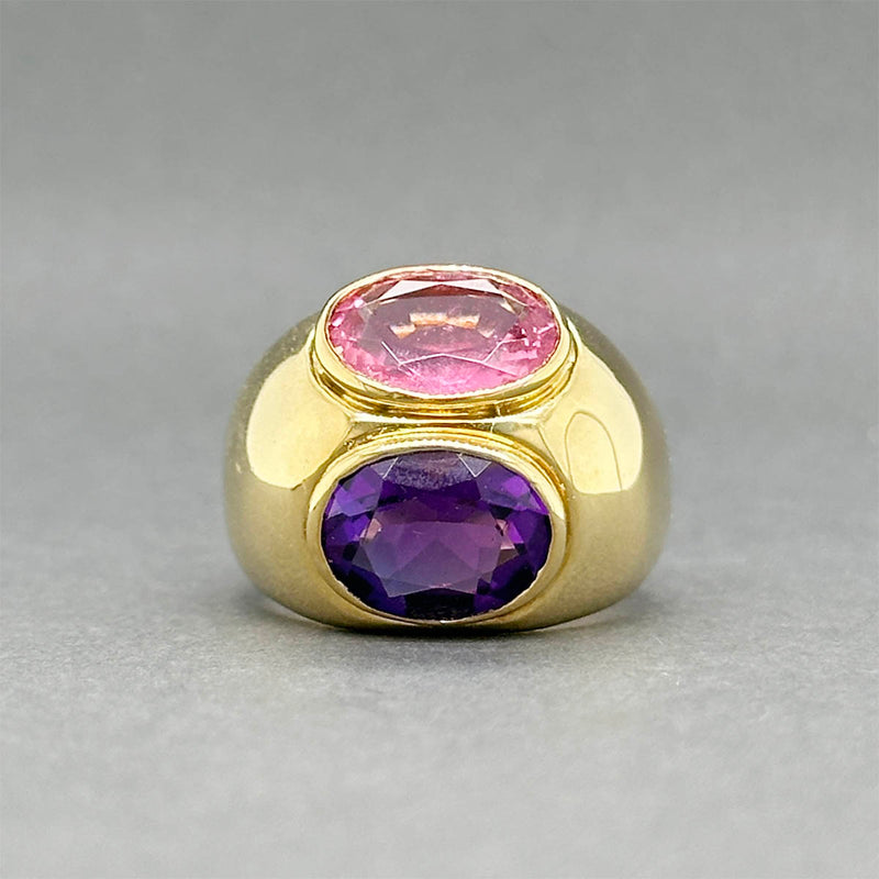 Estate 18K Y Gold 3.97ctw Amethyst & Tourmaline Ring