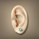 Estate 14K Y Gold 0.60ctw Emerald & 0.13ctw Diamond Stud Earrings