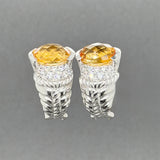 Estate Judith Ripka SS Citrine & CZ J Hoop Earrings