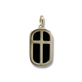 14K Y Gold Bezel Set Oval Onyx Pendant with Cross
