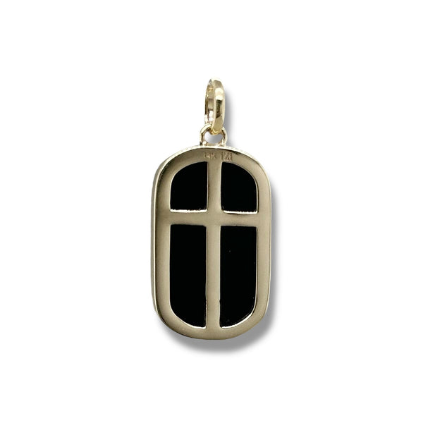 14K Y Gold Bezel Set Oval Onyx Pendant with Cross