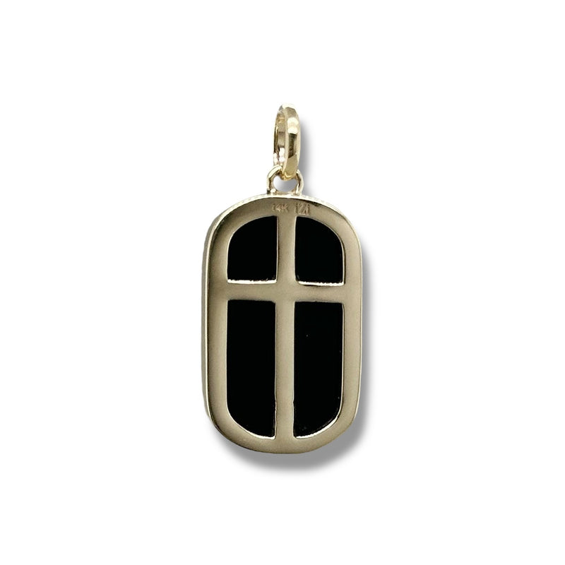 14K Y Gold Bezel Set Oval Onyx Pendant with Cross