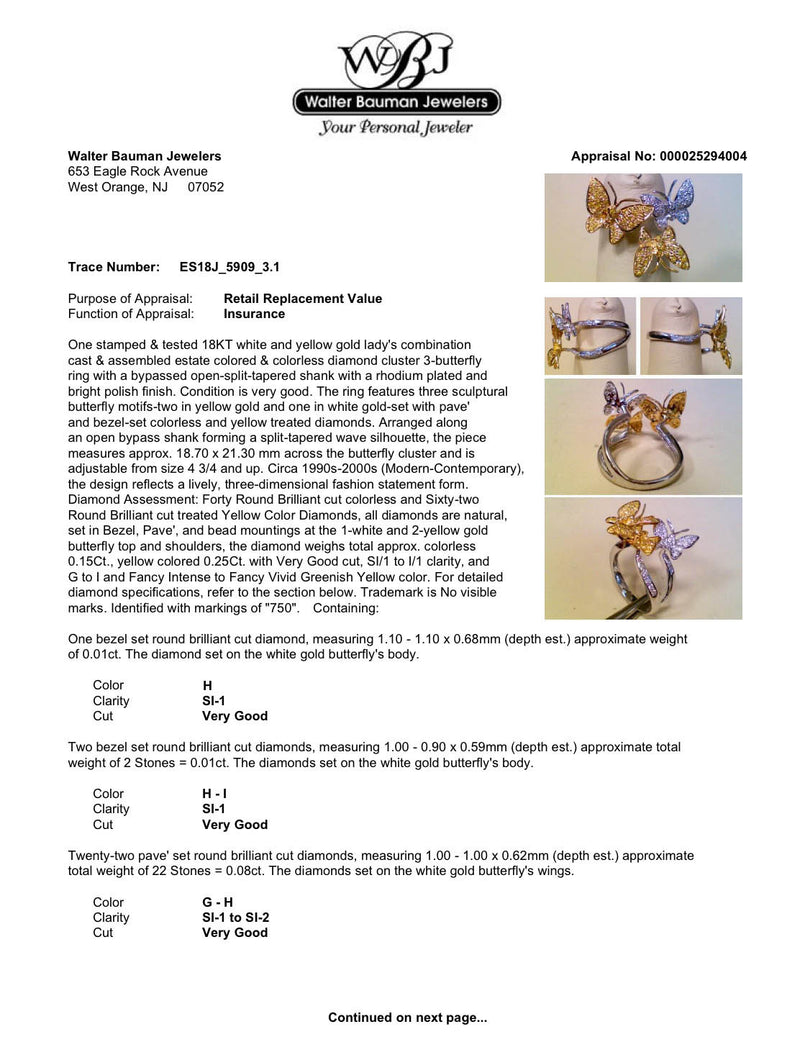 Estate 18K TT Gold 0.40ctw Diamond Vintage Butterfly Ring