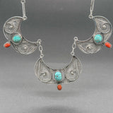 Estate SS Turquoise & Coral Southwest Necklace