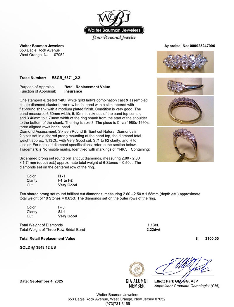 Estate 14K W Gold 1.13ctw Diamond Ring