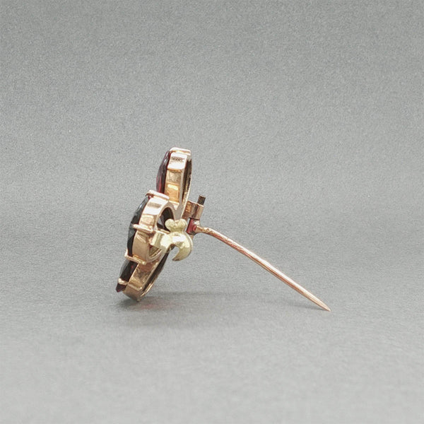 Estate Retro 14K R Gold 8.71 Garnet Clover Brooch