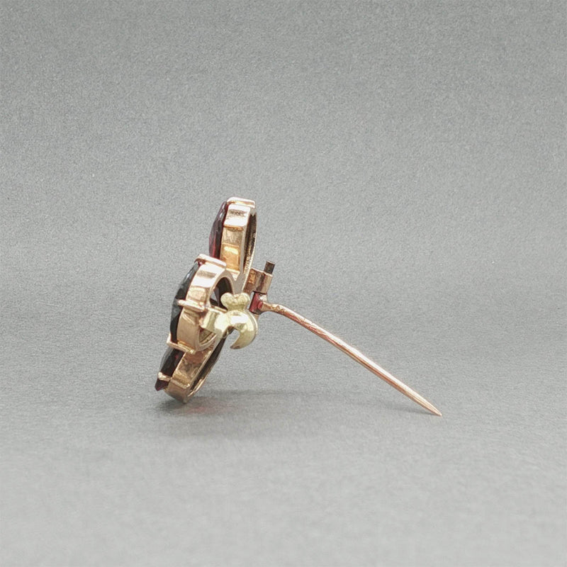 Estate Retro 14K R Gold 8.71 Garnet Clover Brooch