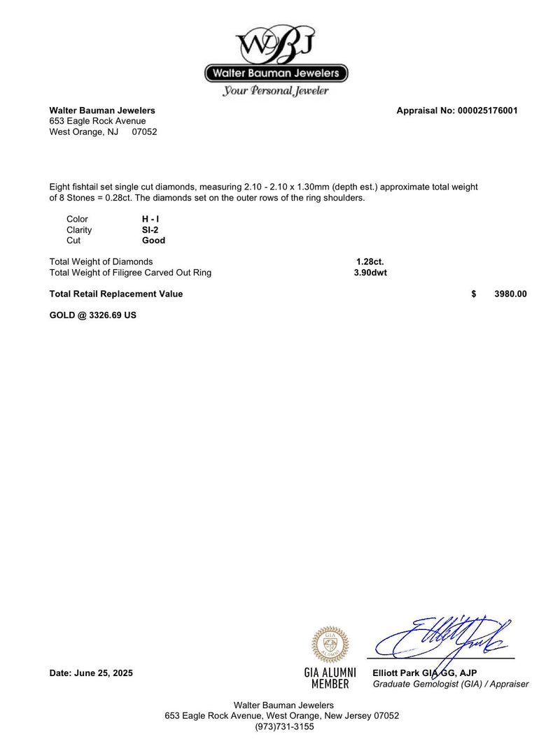 Estate 14K W Gold 1.28ctw Diamond Cluster Eng. Ring