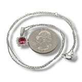 14K W Gold 0.12ctw H/SI1 Diamond and 0.78ctw Halo Ruby Pendant